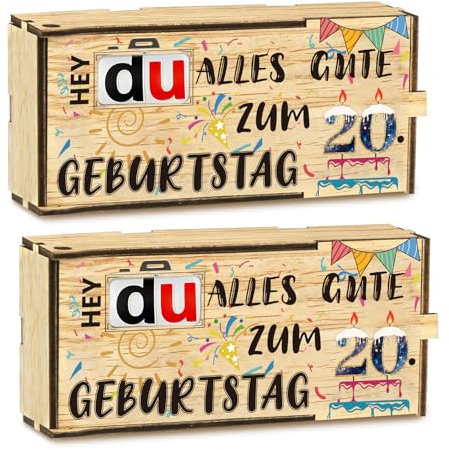 Belillpipi 20 Geburtstag Schokoriegel Geschenkbox für Duplo, 2er Set Holz Geschenkbox für Schokoladenriegel Schokolade Aufbewahrungsbox, Geburtstagsgeschenk, Schokoladenbox