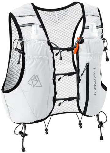 Haimont 8L Lauf Hydrationsweste mit 2 Trinkflaschen Leichter Trailrunning Rucksack mit Trekking Anbindepunkten, L, Weiß