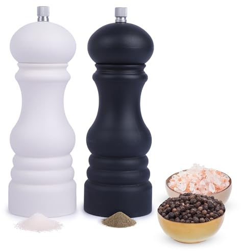 MiCasa SuCasa Set macinasale e pepe – per sale marino grossolano e pepe – perfetto come set di macinasale e pepe – design in alluminio – Salt and Pepper Grinder in nero e bianco