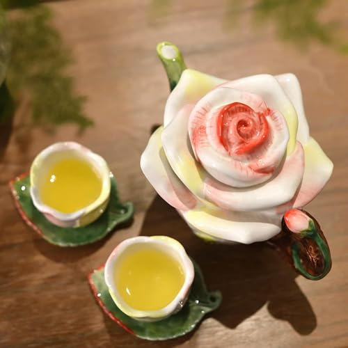 LIUXIN Teekanne aus Keramik, kreatives Set mit Tasse und Untertasse in Blumenform, für den Nachmittagstee, Tischdekoration, Wohnzimmer, Teeservice für Zuhause