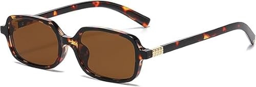 CHAOSELF Retro Ovale Sonnenbrille für Damen Trendige Leichte Schmale Schicke Cat-Eye Thé + Léopard