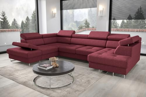 Friderik Ecksofa Galaxy Max II U-Form mit Schlaffunktion & Bettkästen – Stoff Gemma, verstellbaren Kopfstützen & Armlehne (Burgund, Links)