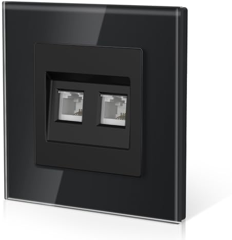 BSEED Doppelt Telefonsteckdose aus Glas,Unterputz Wandsteckdose mit Krallen, NEU E-Serie, 86mm Schwarz