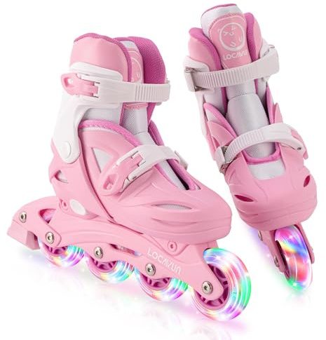 Locavun Children's Inline Skates 4 Sizes Adjustable Inline Skates for Girls Size 26-29 29-34 30-35 Inline Skates with 82A PU Wheels Roller Skates