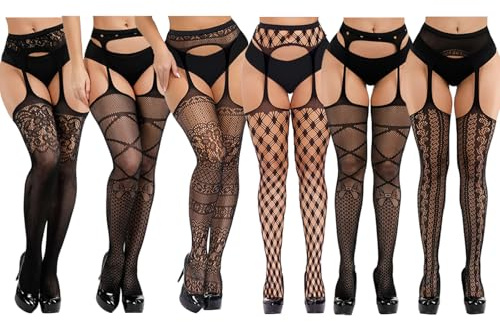 DRESHOW 6 Pares Mujeres Sexy Elástico Medias de Cintura Alta Medias de Rejilla de Calcetines Medias de Malla Pantimedias