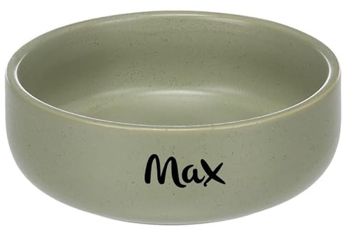 Personnalisable Bol pour Chien et Chat en céramique 350 ML (S) Vert – Lourd & antidérapant – pour Petits Chiens & Chats – personnalisé avec prénom – Petslino