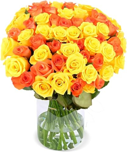 Blume Ideal Rosenstrauß - 40 Rosen - Gelb & Orange - Ø 40–50 cm - Echte premium Blumen für Hochzeit & Deko - 7 Tage Frischegarantie - in verschiedenen Farben und Mengen