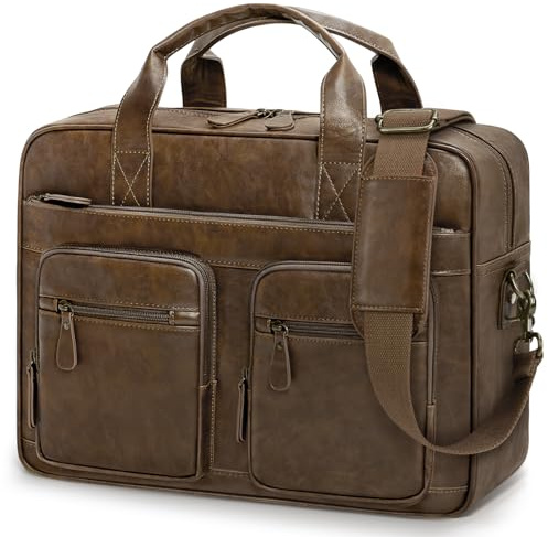 RAINSMORE Borsa Lavoro Uomo Borsa Porta PC 15,6 Pollici Impermeabile Borsa Tracolla Valigetta Documenti Uomo per Università Insegnanti Scuola Ufficio Marrone