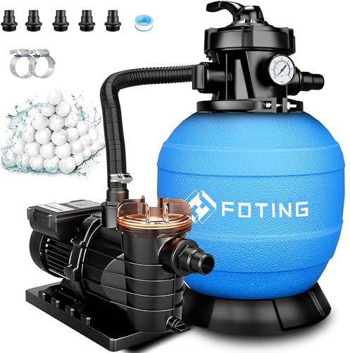 FOTING Sandfilteranlage Pool 15.000 L/h inkl. 200 g Filterbälle | Poolfilteranlage mit 24-Stunden Zeitschaltuhr