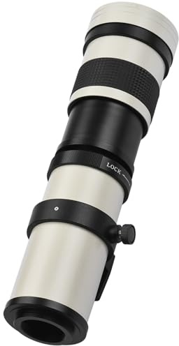 ERYUE Super Telephoto Zoom Lens Ultra Multi Coated F/8.3-16 420-800mm for AI Mount D50 D90 D5100 Cameras, Metal Manual Focus T Mount Telephoto Lens with Adapter Ring for DSLR SLR Cameras (White)