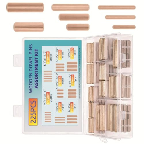 225 Stück Holzdübel Schrank Schublade Möbelbeschlag Holzdübel Pin rund geriffelt Holz Handwerk Stangen Set pädagogische Modellbau Dübel