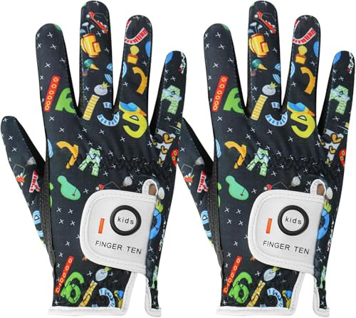 XJBTBA Golfhandschuhe für Jugendliche, Allwetter, weich, für die linke und rechte Hand, Regenschutz, atmungsaktiv, 2er-Pack, Golfhandschuhe für Mädchen und Jungen, verschleißfest, rutschfest, Schwarz,