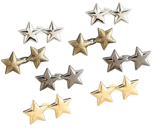 Juego de 16 clips para hacer cintura ajustada, botones de cintura ajustables para vaqueros, pantalones y faldas, botón de estrella, sin coser, 8 unidades de plata, oro, negro, bronce