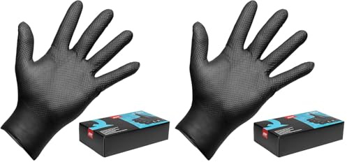 APP Quartz Q-GRIP Gants jetables en nitrile ultra épais 8 mil | Texture diamant antidérapante | Sans poudre, manchette roulée | Haute protection chimique, mécanique | Pour atelier | Taille L | 50pcs
