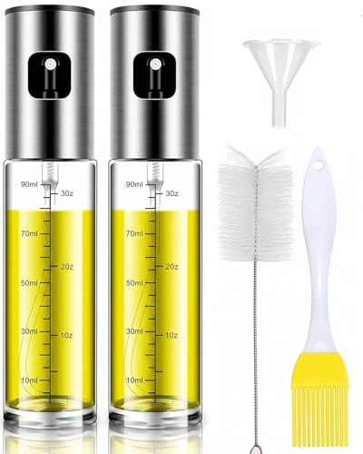 JIRVEX Juego de 2 Aceitera Spray Pulverizador 100 ml Botella de Vidrio con Boquilla de Acero Inoxidable 304 Pulverizador Aceite Spray para Freidora de Aire, Cocina, Parrilla y Horneado