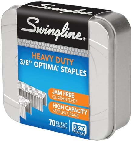 Swingline Optima Staples Heavy Duty 3/8 Length No Paper Jam 125/Strips, 2500/Box, 1 Box (35550)
