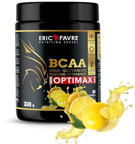 BCAA OPTIMAX POUDRE - Essentiel pour la Préparation, Récupération - Entraînements Efficaces, Performances Accentuées - HMB, Glutamine, Glycine, Vitamines - 330 Gr (Saveur Citron) - Eric Favre