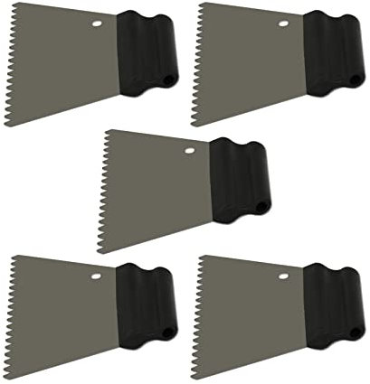5er Set DEWEPRO® Kleberspachtel - Trapezspachtel mit 6mm Trapezzahnung - rostfreie Stahlklinge und handlicher Kunststoffgriff - 180mm Breite