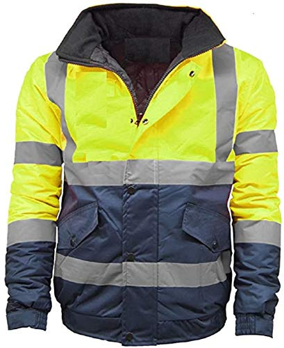 Kentex Online Men's Bomber Jacket, Hi Vis, Padded, Winter Warm, 2 Tone Yellow+Navy, L