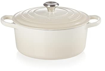 Le Creuset Evolution Cocotte de hierro fundido con tapa, Redonda, Pomo de acero inoxidable, ⌀ 22 cm, 3,3 L, Beige Merengue,21177227164430