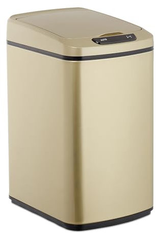 Relaxdays 10026543_902 Poubelle capteur 12 l, Automatique, récipient carré, senseur déchets Couvercle et boîte intérieure, Rose dorée, INOX, Plastique ABS, Or, 1