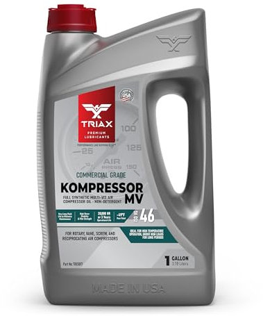TRIAX Kompressor MV ISO 46 - Full Synthetic Air Compressor Oil - Rotary - Vane - Screw - Reciprocal - Silent Air Compressors - High Temp - 20,000 Hour Life 1 Gallon/3.78 L