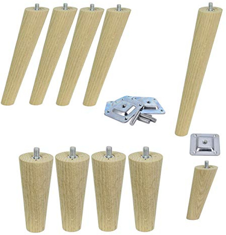 emoebelbeschlaege woplus 4X Holz Eiche Schrank Beine Massivholz Gerade oder Schräg Konisch Möbelfüße Möbelbeine (Gerade Länge: 20cm)