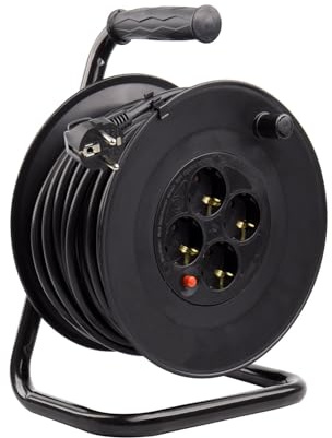 LEDKIA Carrete Alargador de Cable 25m 3x15mm con sistema Anti-Twist Negro