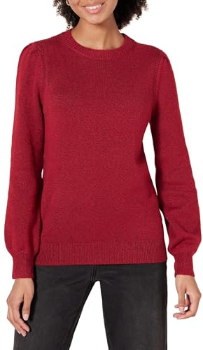 Amazon Essentials Maglione Girocollo con Spalle Plissettate Morbido al Tatto Donna, Rosso Scuro, L