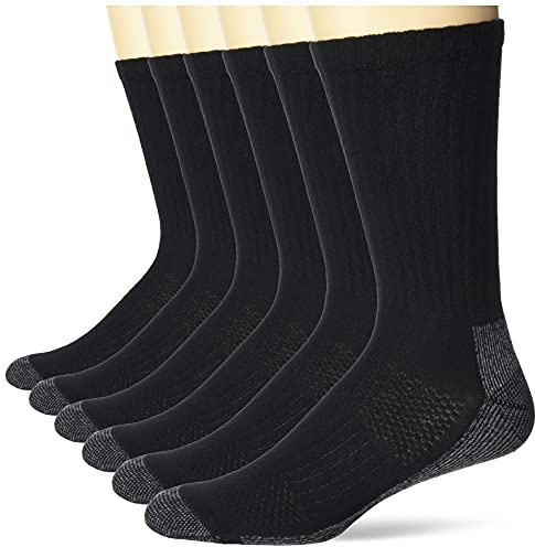 Hanes mens Crew Socks, 6-pair Pack Work Sock, Black, 12 14 US