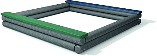 Dahna | hanit® Recycling Kunststoff Sandkasten | 200x200cm mit Sitzbank | grau-grün-blau