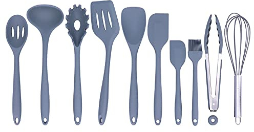 Juego de utensilios de cocina, kit de cuchara de pala de silicona, cuchara de espátula antiadherente, utensilios de cocina para cocinar, 10 piezas/juego(gris)