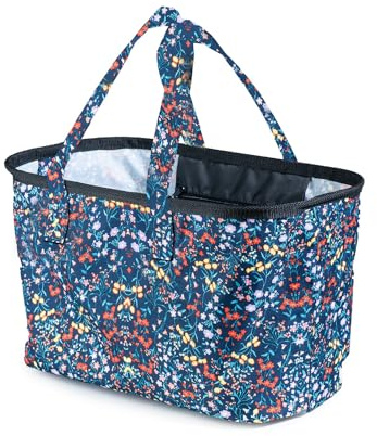 Genius Einkaufstasche Falko Light Blau mit Blumen-Dekor | Einkaufskorb 22l groß, faltbar, mit Boden | Tragekorb mit Schulterriemen für unterwegs