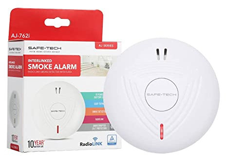 SAFE TECH Wireless Interconnected Smoke Alarm, Smoke Detector 10 Year Battery with Photoelectric Sensor, Fire Alarm with LED Indicator Low Battery and Fault Warning for House and Bedroom, 1 Pack