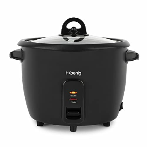 H.Koenig Cuociriso ORYZA8, capacità 1,8L, recipiente antiaderente lavabile in lavastoviglie, Tenuta al caldo, Spegnimento automatico, Senza BPA, Coperchio trasparente