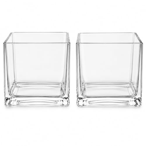 Floralcraft® 12cm Clear Glass Cube Vase – Square Glass Flower Vase for Fresh & Artificial Flowers, Wedding Centrepieces, Floating Candles, Terrariums & Home Décor