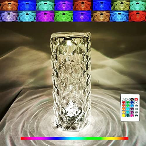 16 Color Crystal Lamp LED Night Light, Crystal Rose Diamond Table Lamp Touch Control, USB Rechargeable Bedside Lamps Romantic Lighting for for Kids Bedroom,College Dorm,Party Dinner Christmas Decor(L)