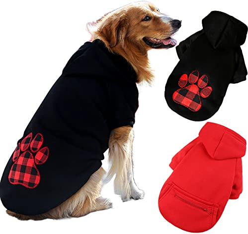 SUPJADE Hundepullover für große Hunde, Kostüme, Outfits, Kleidung für den Winter, warmer Mantel, Urlaub, Weihnachten, Haustier, Größe L, Schwarz + Rot, 2 Stück