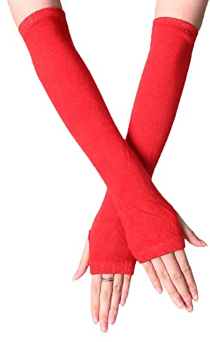 B-HOT Warmer Fingerless Gloves Stretchy Knit Thumb Hole Sun Protection Long Arm Stripe Glove