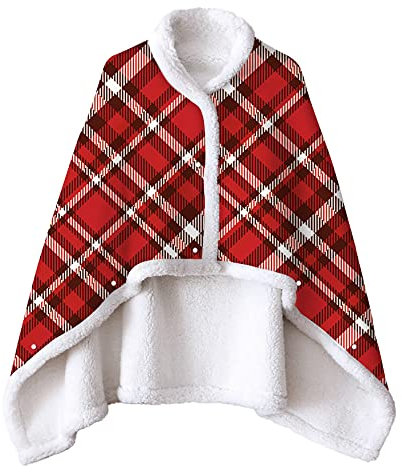 Treer Couverture Flanelle, Plaid Classique Couverture Polaire Ultra Doux Couverture Châle avec Boutons Microfibre Chaudes Automne Hiver Couvertures pour Adulte Enfant (150x120cm,Patchwork)