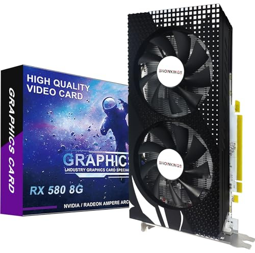 SHOWKINGS Radeon RX 580 - Tarjeta gráfica de 8 GB, tarjeta de video AMD GDDR5 de 256 bits 2048SP para juegos de PC, salida DP HDMI DVI, PCI Express 3.0 con ventilador dual para oficina y juegos