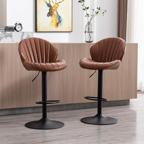 chairus Barhocker PU Leder Drehbar Höhenverstellbar Fußstütze 2er Set Braun | PU-Leder-Bezug, 360° drehbar, höhenverstellbar, mit Fußstütze, für Küche, Theke