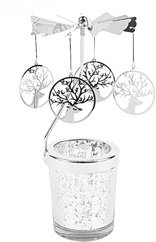 Uposao Rotierender Kerzenhalter Glas, Karussell Teelicht Teelichthalter Motiv Hirsch #2 Spinnen Teelicht Kerzenhalter Kerzenständer Weihnachtsdeko für Geburtstag Hochzeit Deko Wohnzimmer Tischdeko