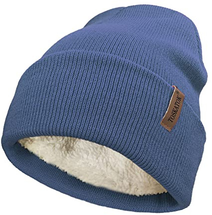 TOSKATOK Bonnet en Tricot d'hiver Doux et Chaud Unisexe pour Femme et Homme avec Doublure en Polaire Thermique Douce - Taille Unique -Denim