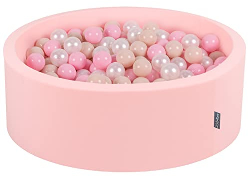 KiddyMoon Bällebad Bällepool Mit Bunten Bällen 90X30cm/200 Bälle ∅ 7Cm Für Babys Kinder Rund, Pink:Pastellbeige/Puderrosa/Perle