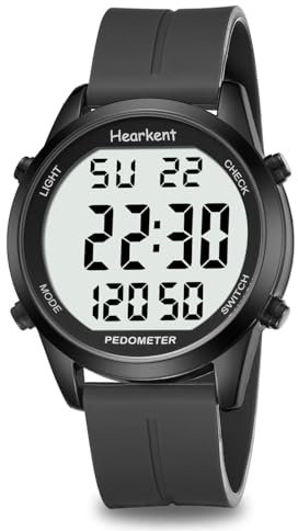 Hearkent Pedometer Watch for Walking Non Bluetooth No App Required Watch with Steps Calories Counter and LCD Large Numbers(Silicone Black)