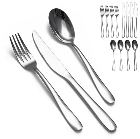 SANTUO Stainless Steel 12PCS Dinner Set combo with 4 Dinner Knives, 4 Dinner Forks, 4 Dinner Spoons，Silverware Set for Home, Kitchen and Restaurant, Mirror Polished& Dishwasher Safe