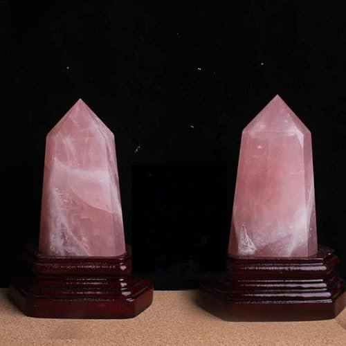 PEKMAR Bacchetta a Punta di Cristallo di Quarzo Rosa Naturale Torre di Quarzo di Cristallo Rosa Obelisco di Cristallo Rosa Gemma di Cristallo curativa a Fondo Piatto