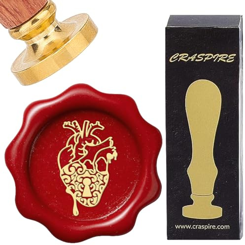 craspire Herz-Wachssiegelstempel, Liebesherz, Siegelwachsstempel, 25 mm, Vintage, Abnehmbarer Messingkopf Mit Holzgriff Für Hochzeit, Weihnachten, Neujahr, Umschläge, Einladungen, Geschenkverpackung