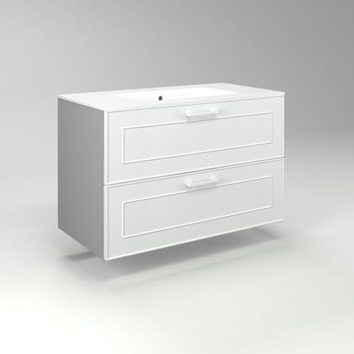 Diventa Modello Diva Frame, Mobile Bagno sospeso 90cm con 2 cassetti spaziosi e lavabo dal design moderno, colore bianco e grigio